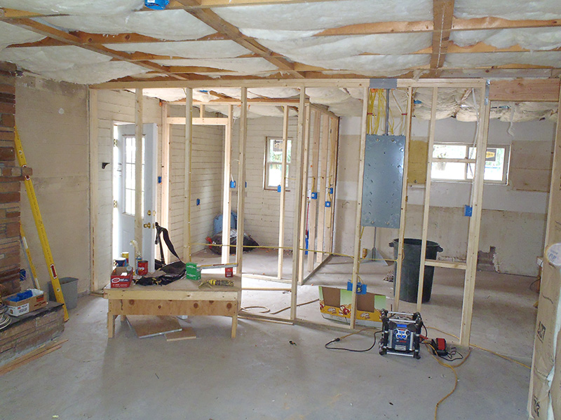 Framing up the walls at Indian Bible College dorm by Highwood Construction in Flagstaff Arizona