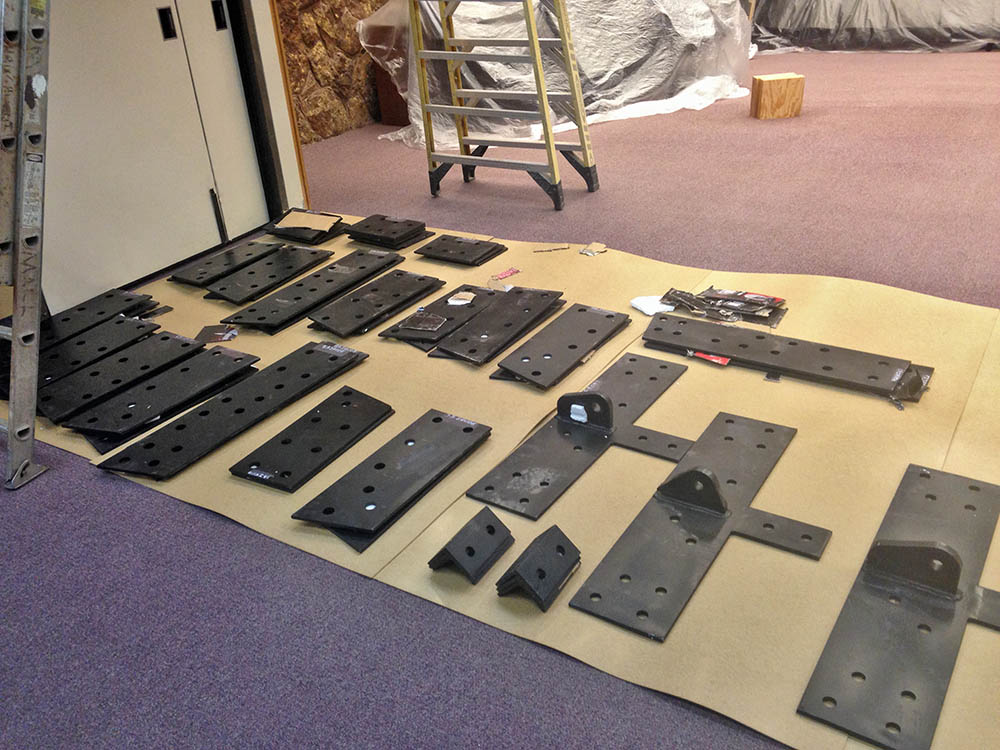 Preparing to install giant truss plates at Flagstaff City Hall