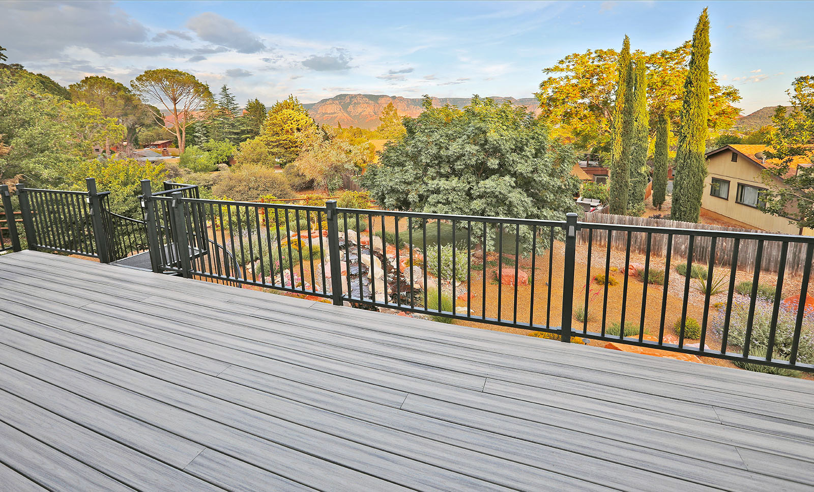 Trex deck in "island mist" color overlooking the red rocks in Sedona