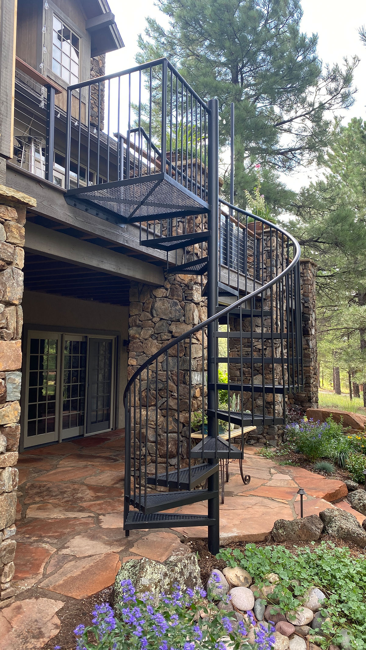Spiral staircase from the deck to the ground