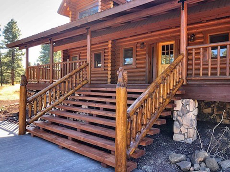 log stairs and railing