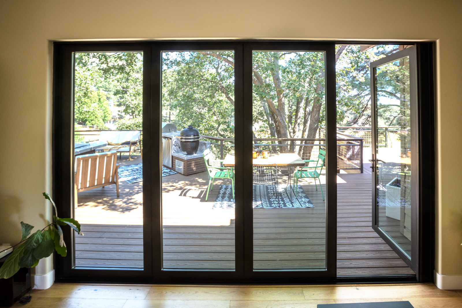 Panoramic Door installed in Flagstaff Arizona.  The door leads out to the deck