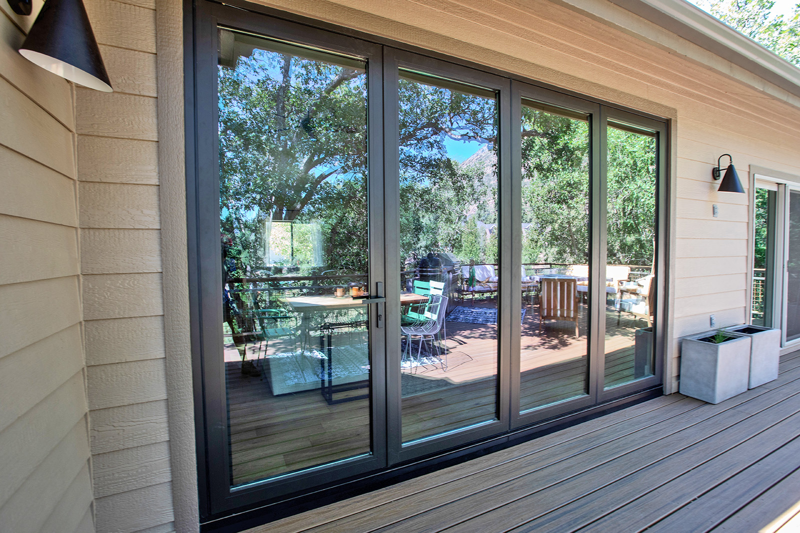 Panoramic door viewed from deck side looking in.
