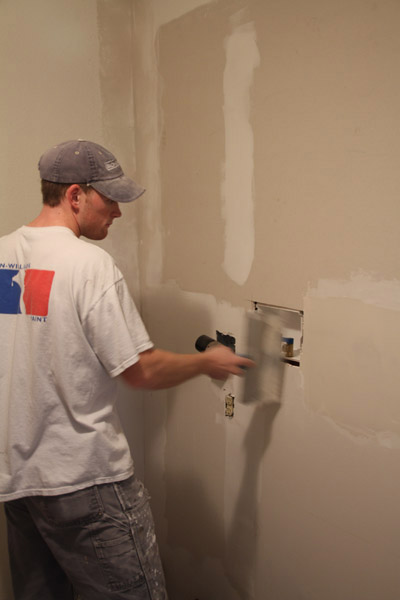 Floating drywall as part of a laundry room remodel